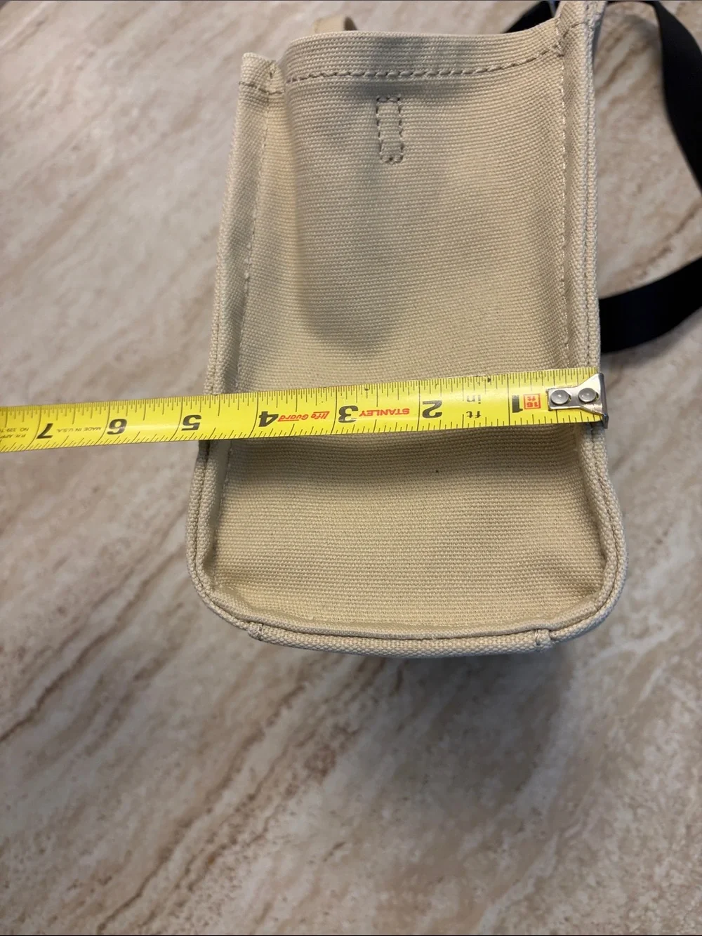 Marc Jacobs Small Beige Canvas 'The Tote Bag' with Black Strap - Picture 11 of 12